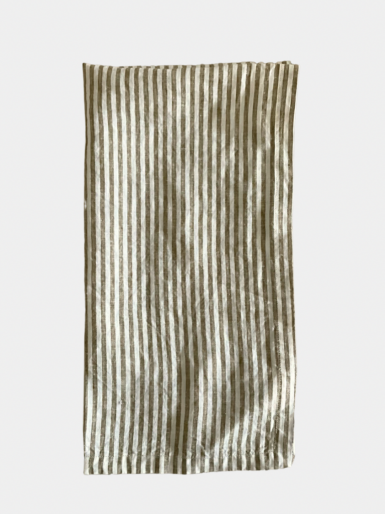 Linen Tea Towel - Olive Pinstripe